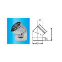 F309945040150 INOX DIMOVODNO KOLJENO Ø 150 od 45  za dimovodnu cijev od nehrđajućeg čelika s jednom stijenkom art. 4504 Fibrotubi